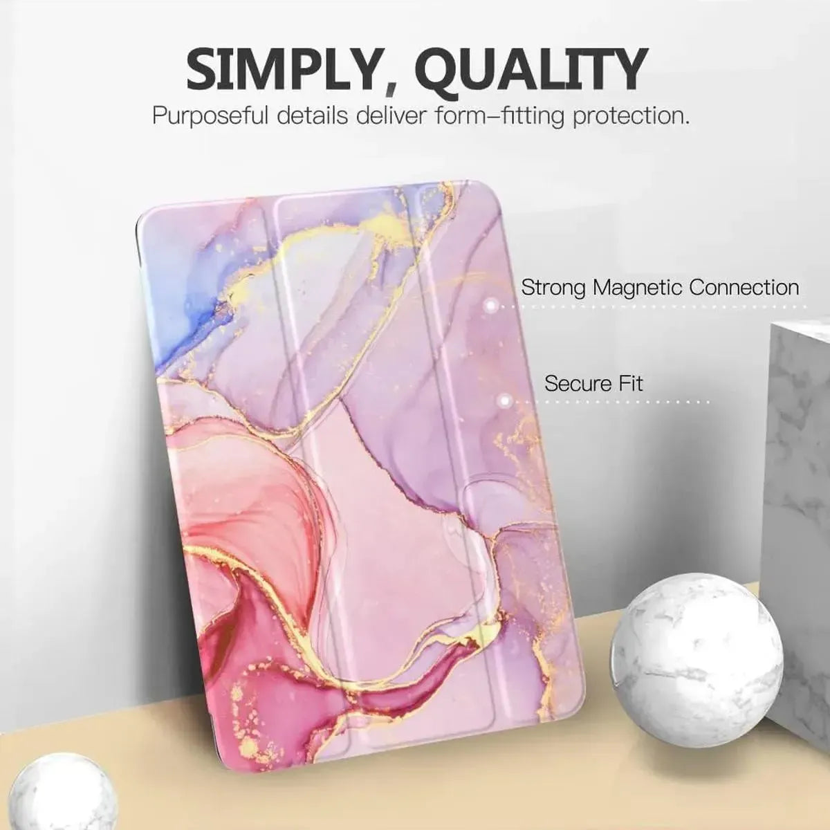 Buy Marble Painted iPad Case,, Multicolor, with Detachable Strap & Pencil Holder & built in Screen Protector 360 Rotating Hand Strap Stand -Marble Painted iPad Case, at Caseles-iPad Air 11 (2025 11 inch), Pink