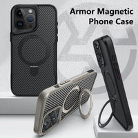Buy Magnetic Shockproof iPhone Case with 360° Rotatable Invisible Ring Stand, Slim Armor Design Compatible with MagSafe - MASON at Caseles-iPhone 17 Pro Max, Black