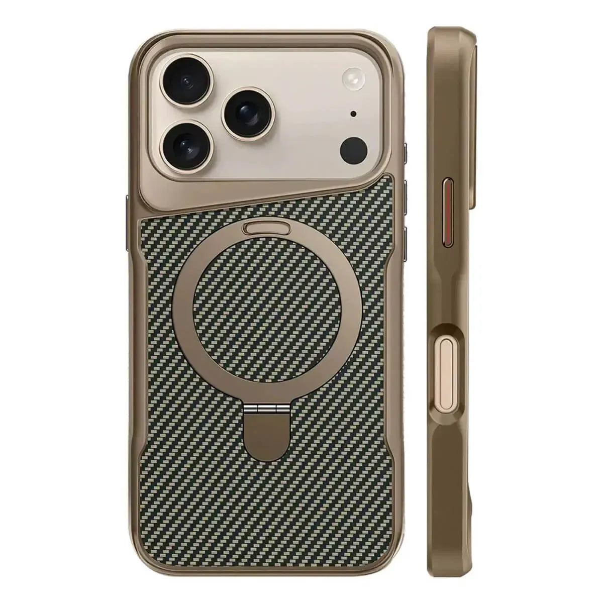 Buy Magnetic Shockproof iPhone Case with 360° Rotatable Invisible Ring Stand, Slim Armor Design Compatible with MagSafe - MASON at Caseles-iPhone 17 Pro Max, Gold