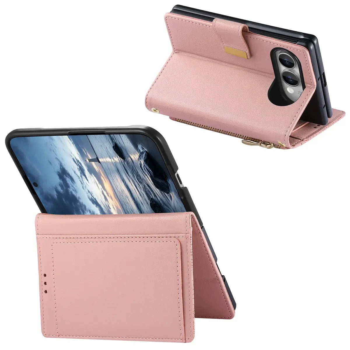 Buy Vegan Leather Flip Case with Multi-Card Slots, Zipper Pocket, Hands-Free Kickstand & Drop-Resistant Defense - MAVE at Caseles-iPhone Ultra, Purple