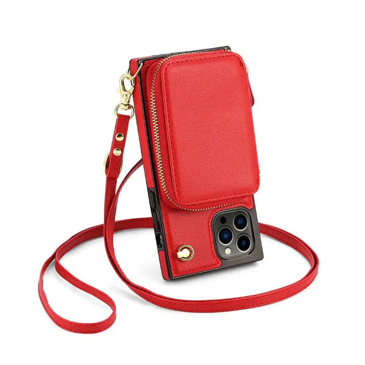 Buy Classic Crossbody Wallet Phone Case, Premium Leather, Credit Card Holder, Zipper Pocket Purse Handbag, Kickstand Shockproof Case - MIREYA at Caseles-iPhone 16 Pro Max, Mireya-Red