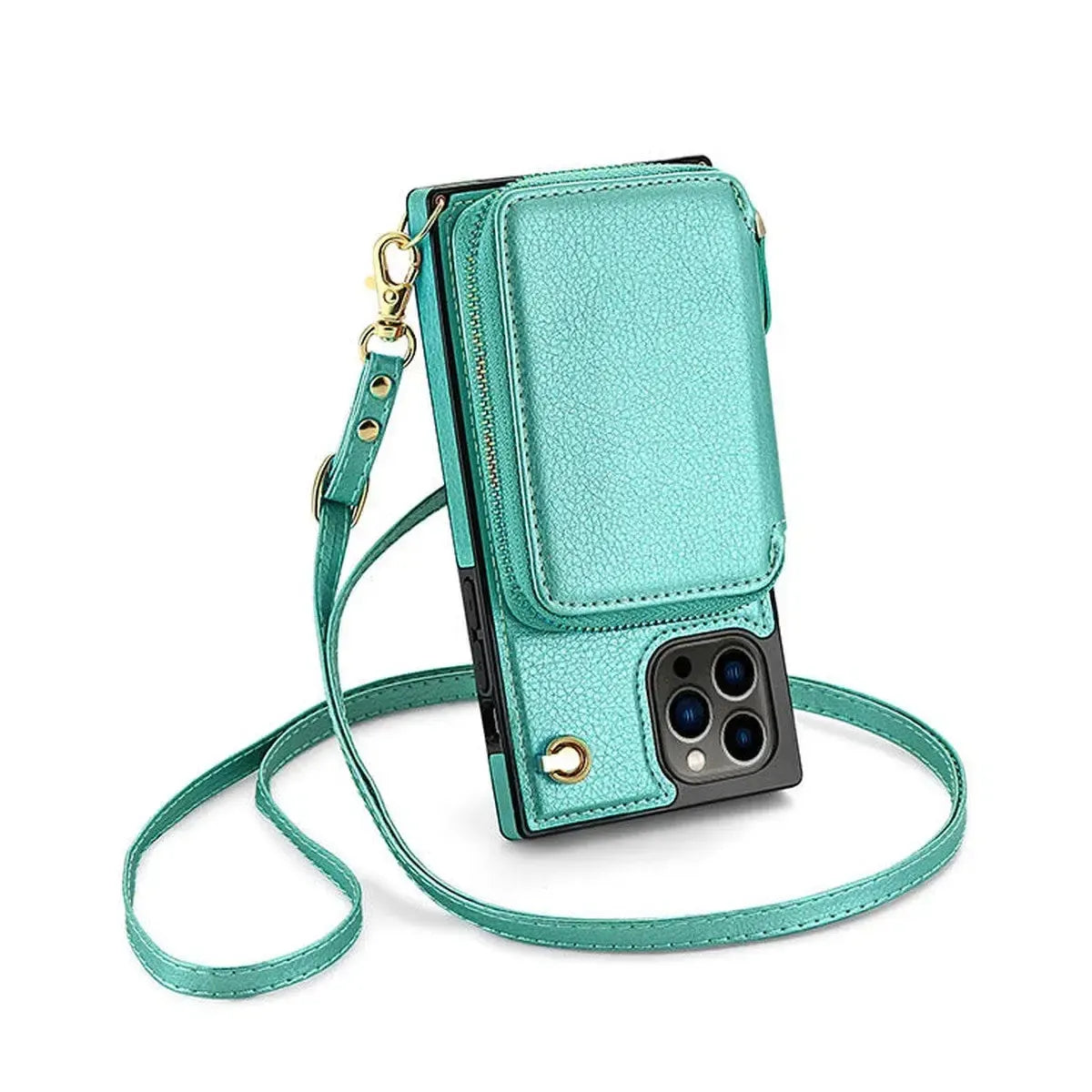 Buy Classic Crossbody Wallet Phone Case, Premium Leather, Credit Card Holder, Zipper Pocket Purse Handbag, Kickstand Shockproof Case - MIREYA at Caseles-iPhone 16 Pro Max, Mohini-Blue