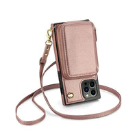 Buy Classic Crossbody Wallet Phone Case, Premium Leather, Credit Card Holder, Zipper Pocket Purse Handbag, Kickstand Shockproof Case - MIREYA at Caseles-iPhone 16 Pro Max, Mohini-Pink