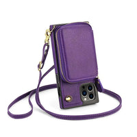 Buy Classic Crossbody Wallet Phone Case, Premium Leather, Credit Card Holder, Zipper Pocket Purse Handbag, Kickstand Shockproof Case - MIREYA at Caseles-iPhone 16 Pro Max, Mohini-Purple