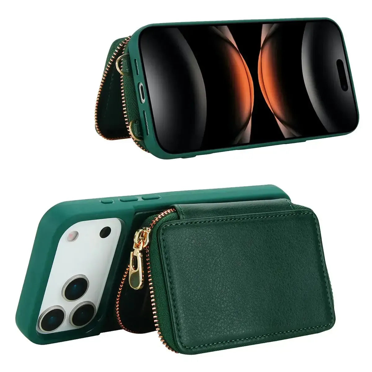 Buy Classic Crossbody Wallet Phone Case, Premium Leather, Credit Card Holder, Zipper Pocket Purse Handbag, Kickstand Shockproof Case - MIREYA at Caseles-iPhone 17 Pro Max, Mireya-Black