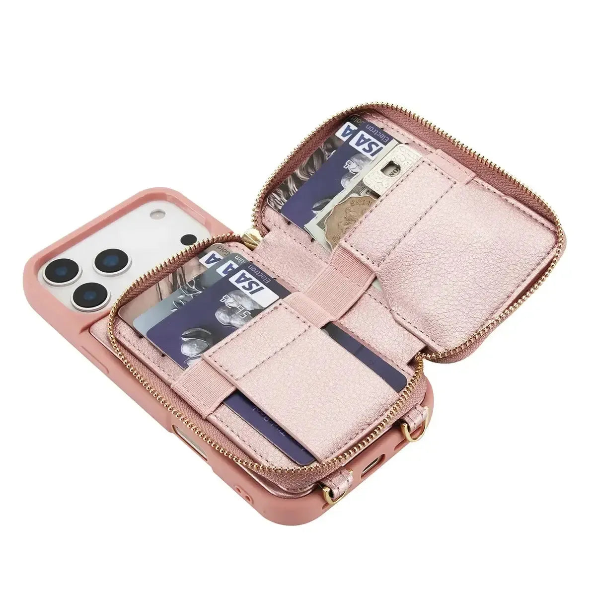 Buy Classic Crossbody Wallet Phone Case, Premium Leather, Credit Card Holder, Zipper Pocket Purse Handbag, Kickstand Shockproof Case - MIREYA at Caseles-iPhone 17 Pro Max, Mireya-Black