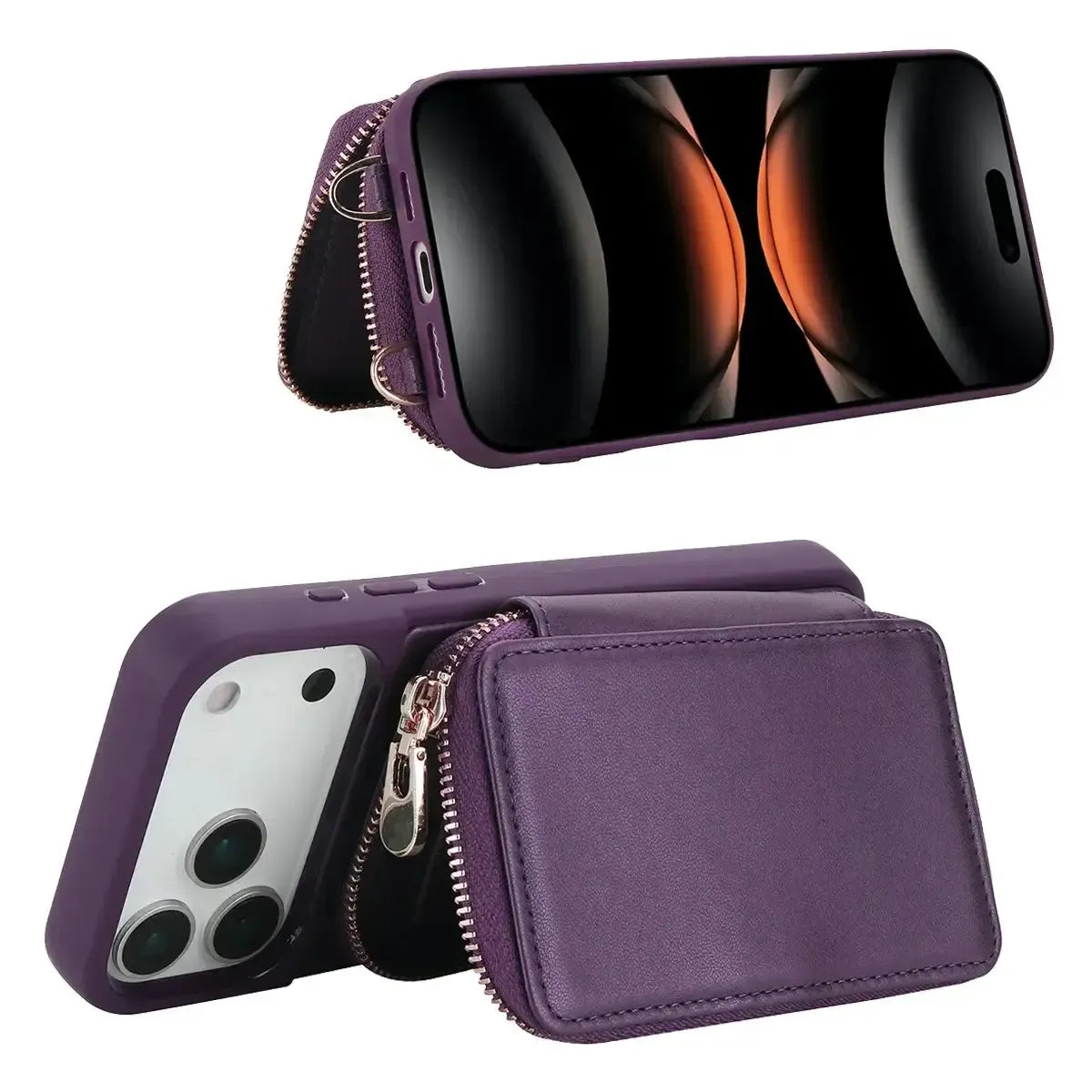 Buy Classic Crossbody Wallet Phone Case, Premium Leather, Credit Card Holder, Zipper Pocket Purse Handbag, Kickstand Shockproof Case - MIREYA at Caseles-iPhone 17 Pro Max, Mireya-Black