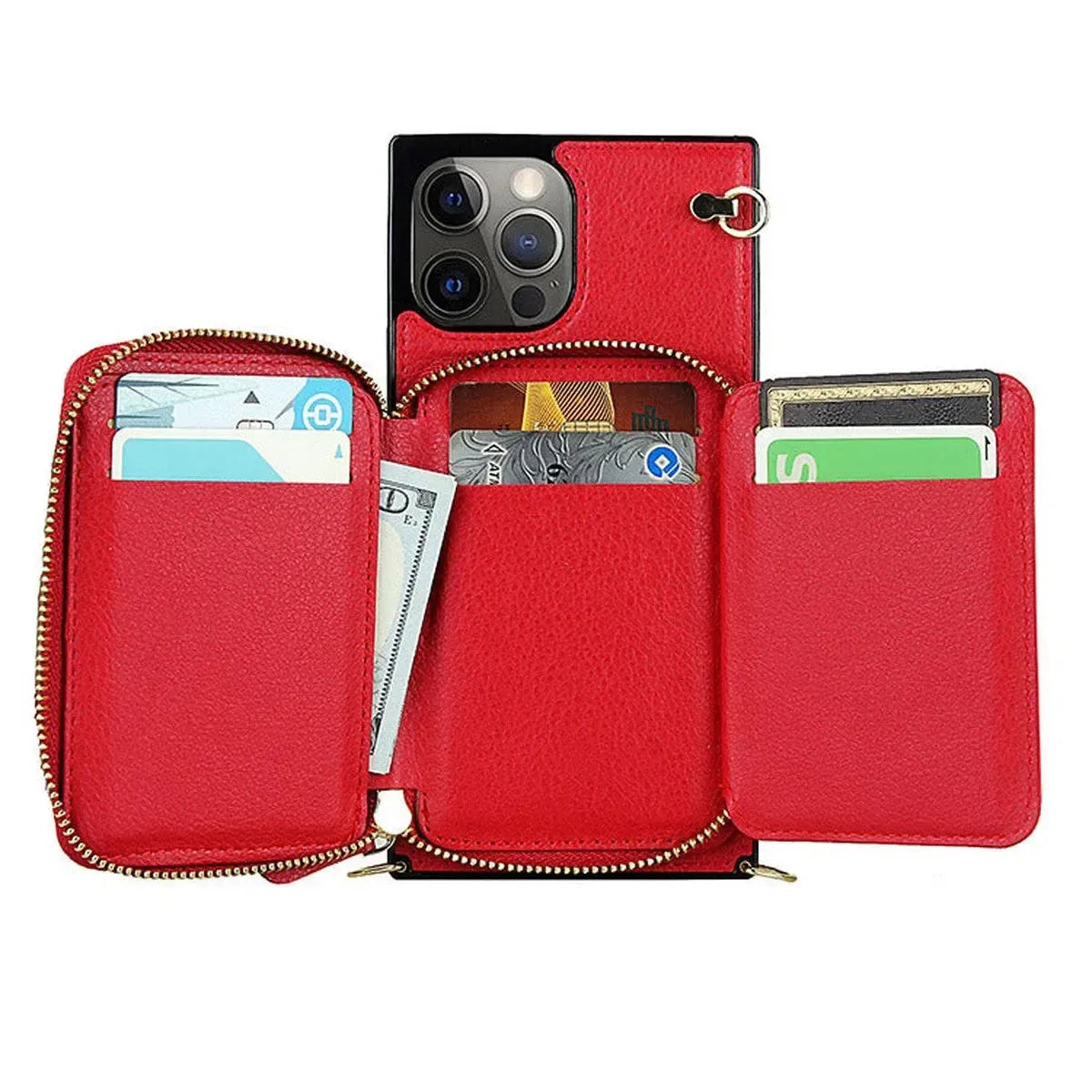 Buy Classic Crossbody Wallet Phone Case, Premium Leather, Credit Card Holder, Zipper Pocket Purse Handbag, Kickstand Shockproof Case - MIREYA at Caseles-iPhone 17 Pro Max, Mireya-Black