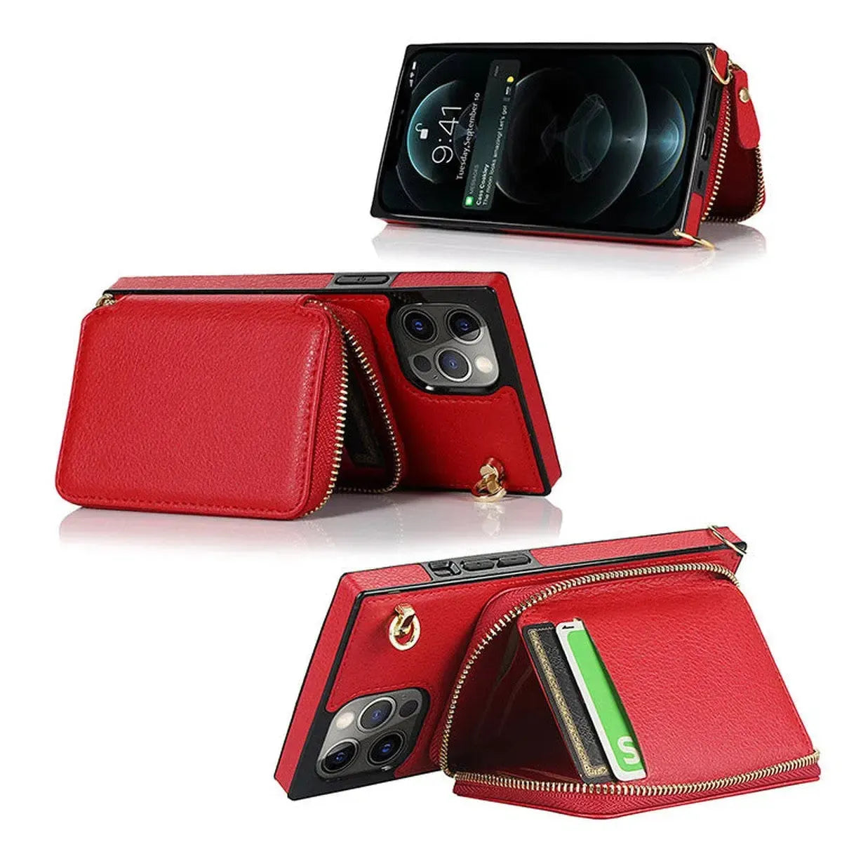 Buy Classic Crossbody Wallet Phone Case, Premium Leather, Credit Card Holder, Zipper Pocket Purse Handbag, Kickstand Shockproof Case - MIREYA at Caseles-iPhone 17 Pro Max, Mireya-Black
