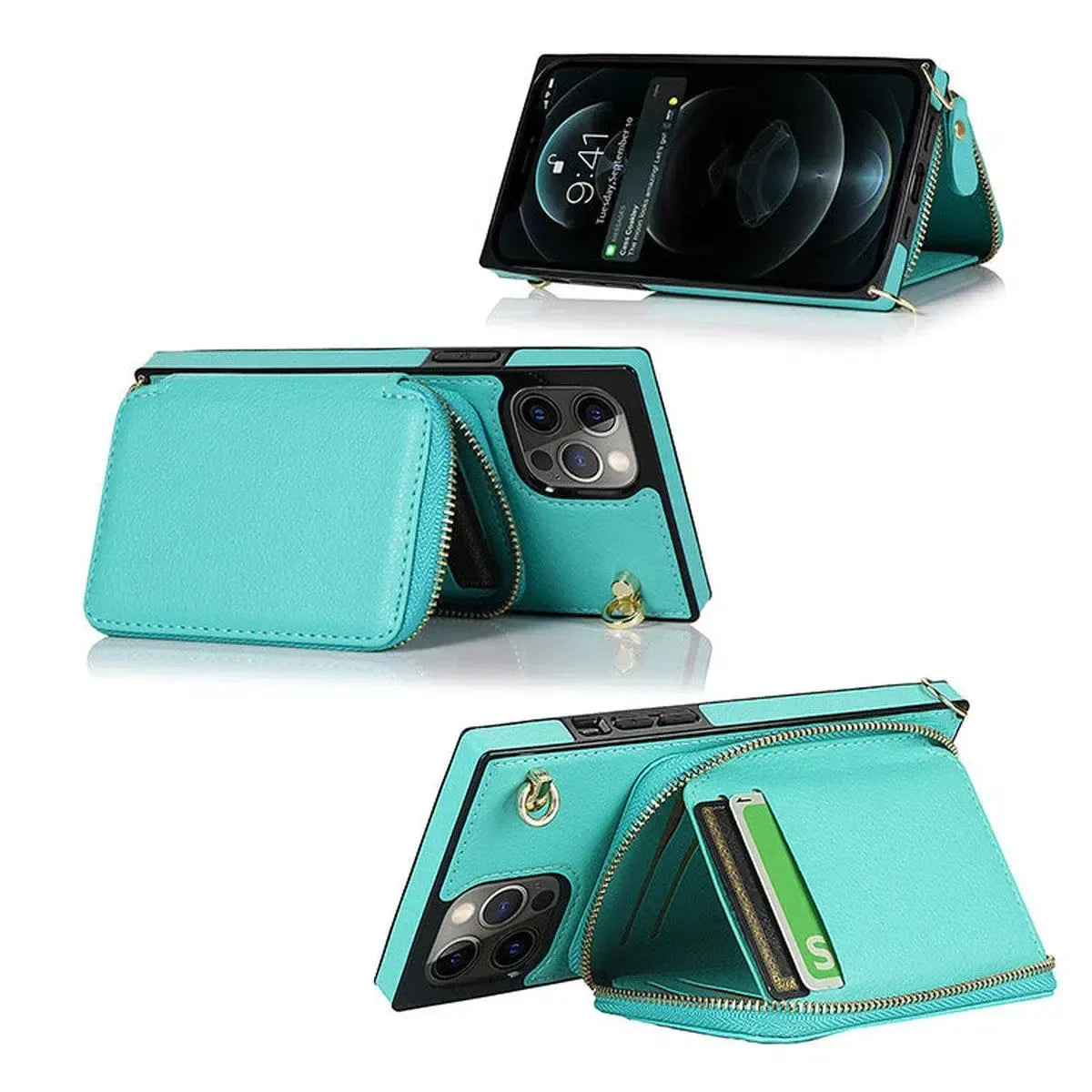 Buy Classic Crossbody Wallet Phone Case, Premium Leather, Credit Card Holder, Zipper Pocket Purse Handbag, Kickstand Shockproof Case - MIREYA at Caseles-iPhone 17 Pro Max, Mireya-Black