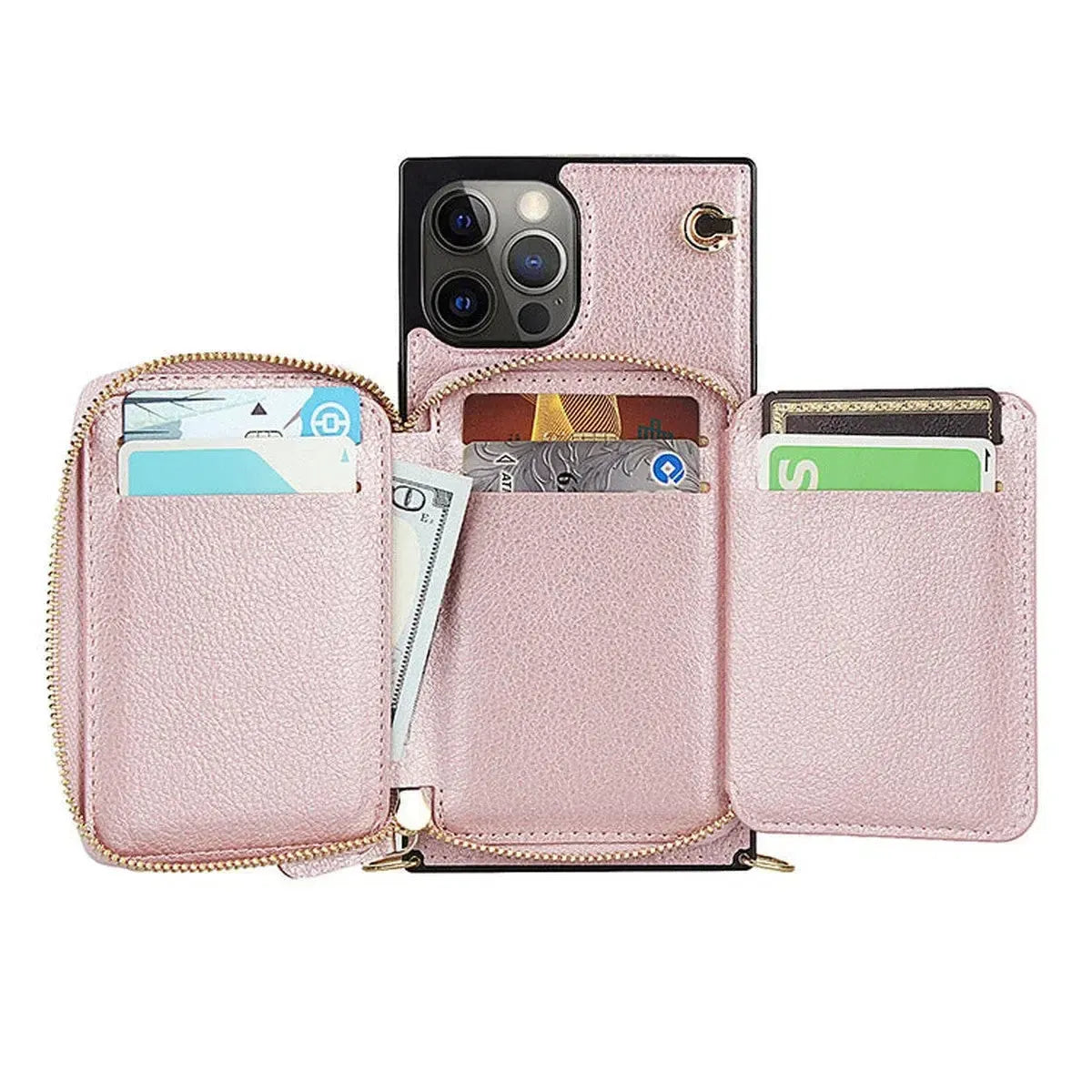 Buy Classic Crossbody Wallet Phone Case, Premium Leather, Credit Card Holder, Zipper Pocket Purse Handbag, Kickstand Shockproof Case - MIREYA at Caseles-iPhone 17 Pro Max, Mireya-Black