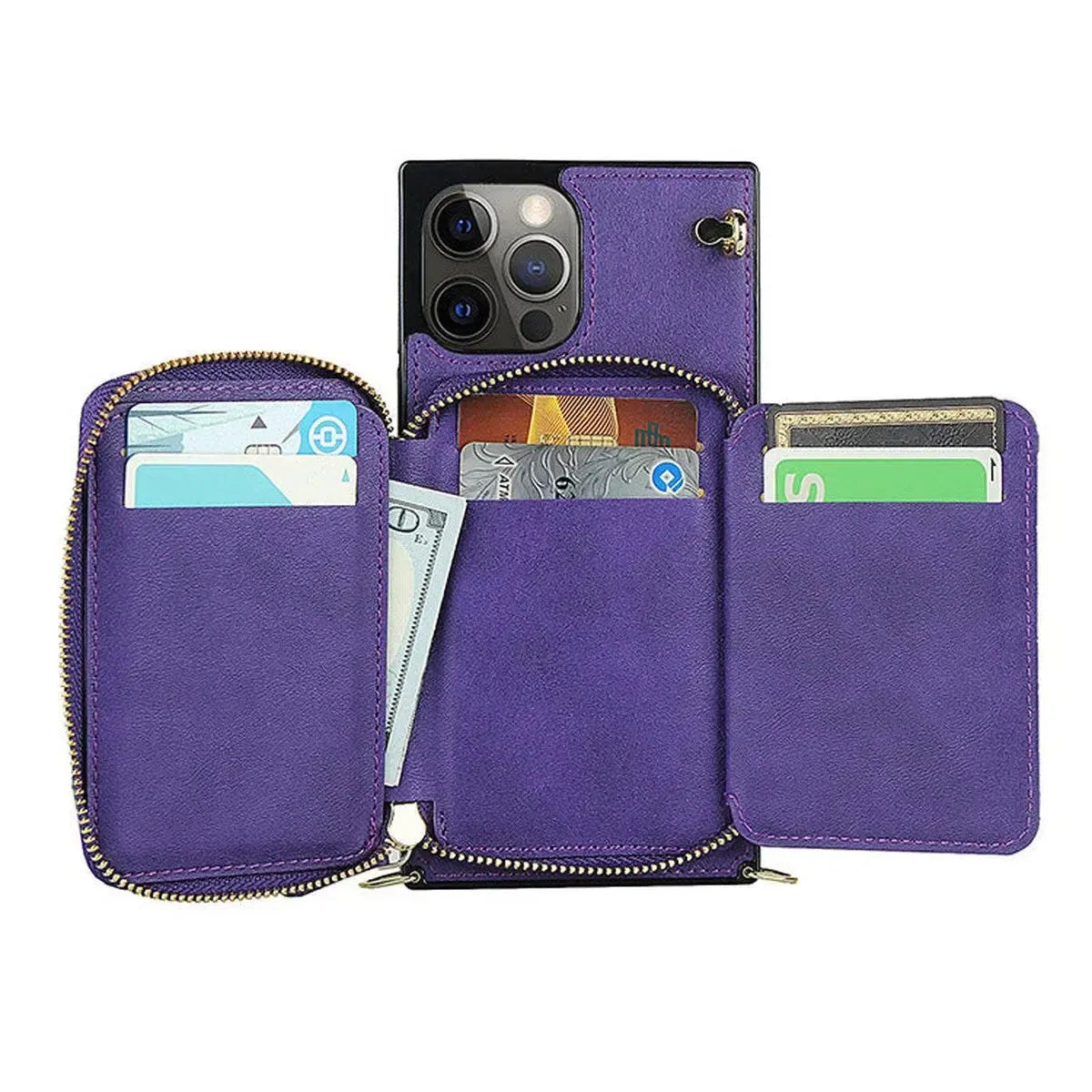 Buy Classic Crossbody Wallet Phone Case, Premium Leather, Credit Card Holder, Zipper Pocket Purse Handbag, Kickstand Shockproof Case - MIREYA at Caseles-iPhone 17 Pro Max, Mireya-Black