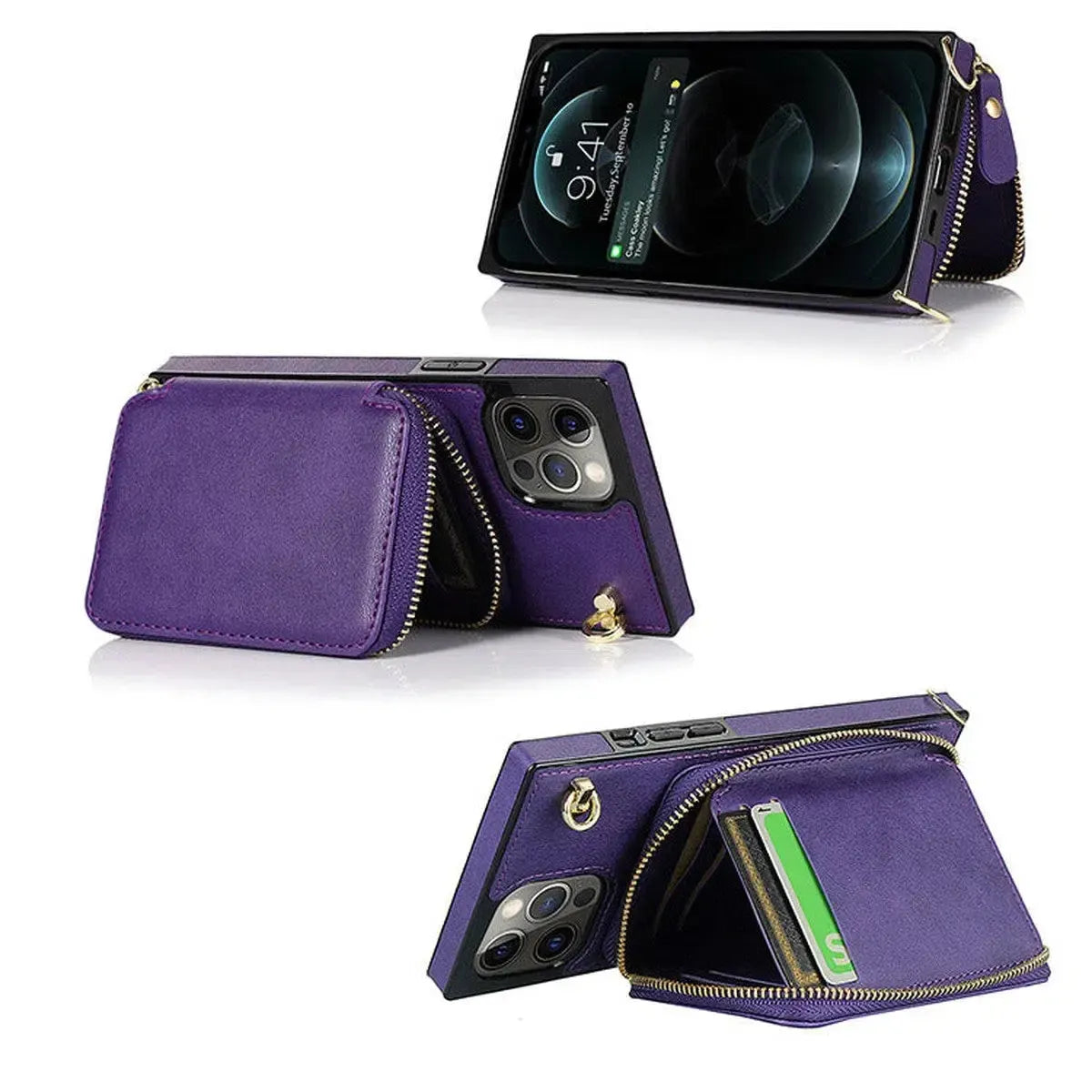 Buy Classic Crossbody Wallet Phone Case, Premium Leather, Credit Card Holder, Zipper Pocket Purse Handbag, Kickstand Shockproof Case - MIREYA at Caseles-iPhone 17 Pro Max, Mireya-Black