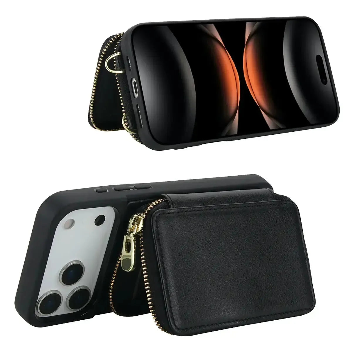 Buy Classic Crossbody Wallet Phone Case, Premium Leather, Credit Card Holder, Zipper Pocket Purse Handbag, Kickstand Shockproof Case - MIREYA at Caseles-iPhone 17 Pro Max, Mireya-Black