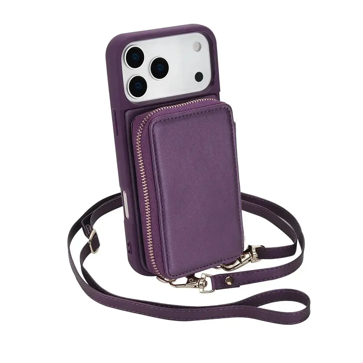 Buy Classic Crossbody Wallet Phone Case, Premium Leather, Credit Card Holder, Zipper Pocket Purse Handbag, Kickstand Shockproof Case - MIREYA at Caseles-iPhone 17 Pro Max, Mohini-Purple