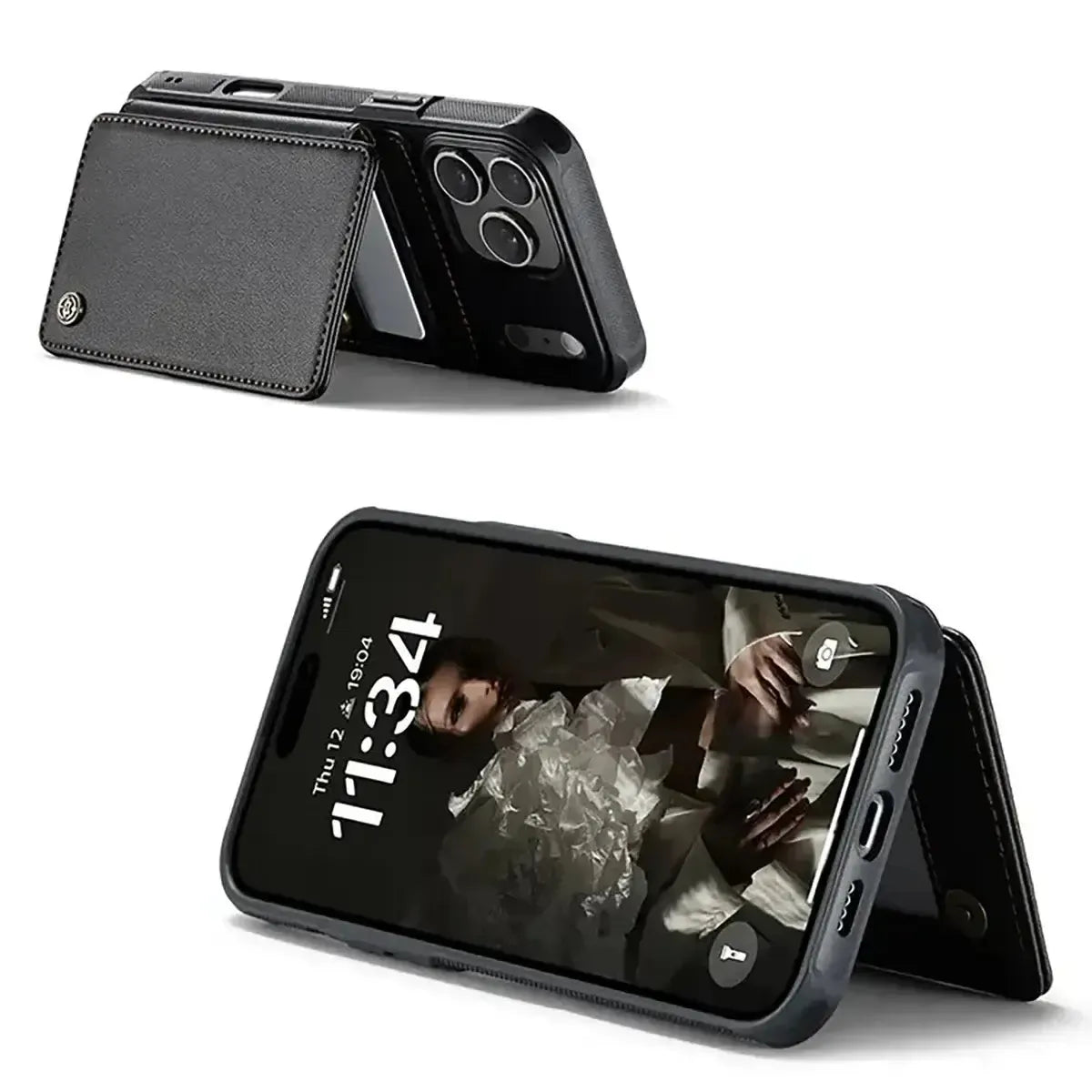 Buy Leather Flip Folio Phone Wallet Case, Magnetic Snap & RFID Blocking Card Slots, Kickstand Shockproof Protective Cover - NASH at Caseles-iPhone 17 Pro Max, Nash-Black