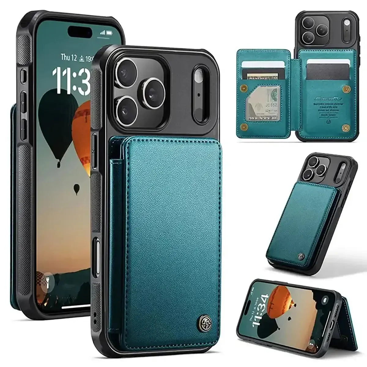 Buy Leather Flip Folio Phone Wallet Case, Magnetic Snap & RFID Blocking Card Slots, Kickstand Shockproof Protective Cover - NASH at Caseles-iPhone 17 Pro Max, Nash-Blue
