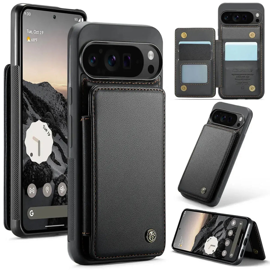 Buy Leather Flip Folio Phone Wallet Case, Magnetic Snap & RFID Blocking Card Slots, Kickstand Shockproof Protective Cover - NASHUA at Caseles-Google Pixel 10 Pro XL, Nash-Black