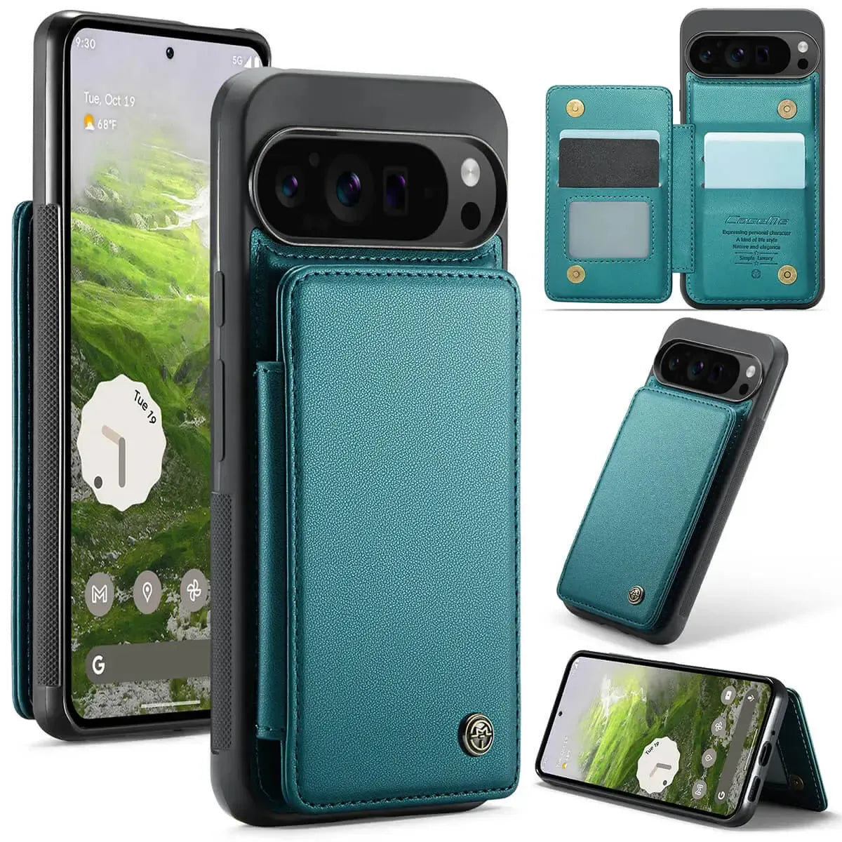 Buy Leather Flip Folio Phone Wallet Case, Magnetic Snap & RFID Blocking Card Slots, Kickstand Shockproof Protective Cover - NASHUA at Caseles-Google Pixel 10 Pro XL, Nash-Blue