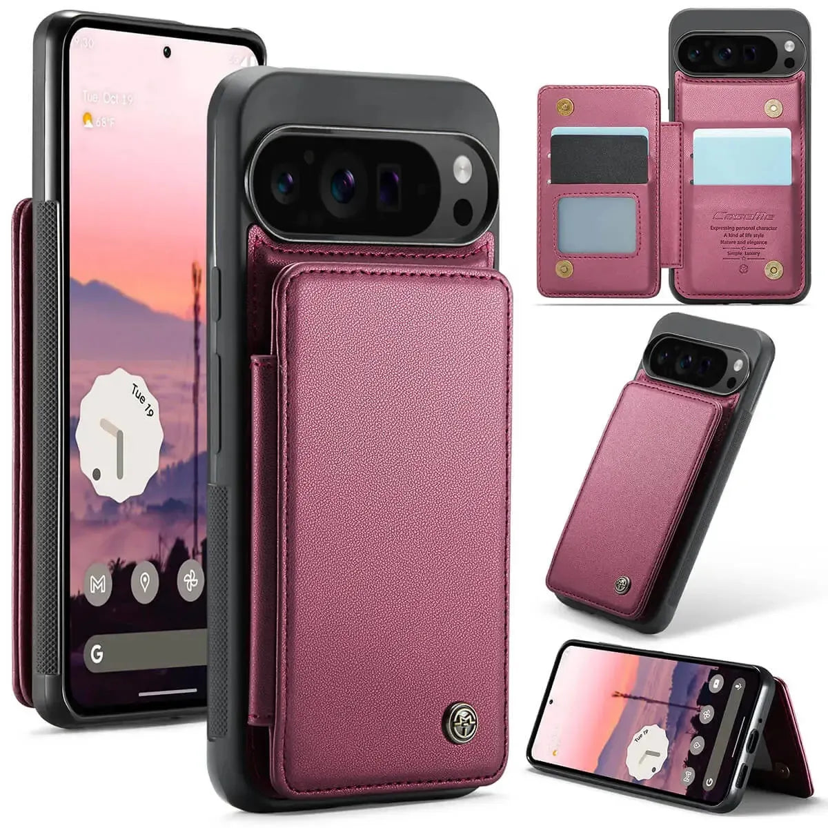 Buy Leather Flip Folio Phone Wallet Case, Magnetic Snap & RFID Blocking Card Slots, Kickstand Shockproof Protective Cover - NASHUA at Caseles-Google Pixel 10 Pro XL, Nash-Red