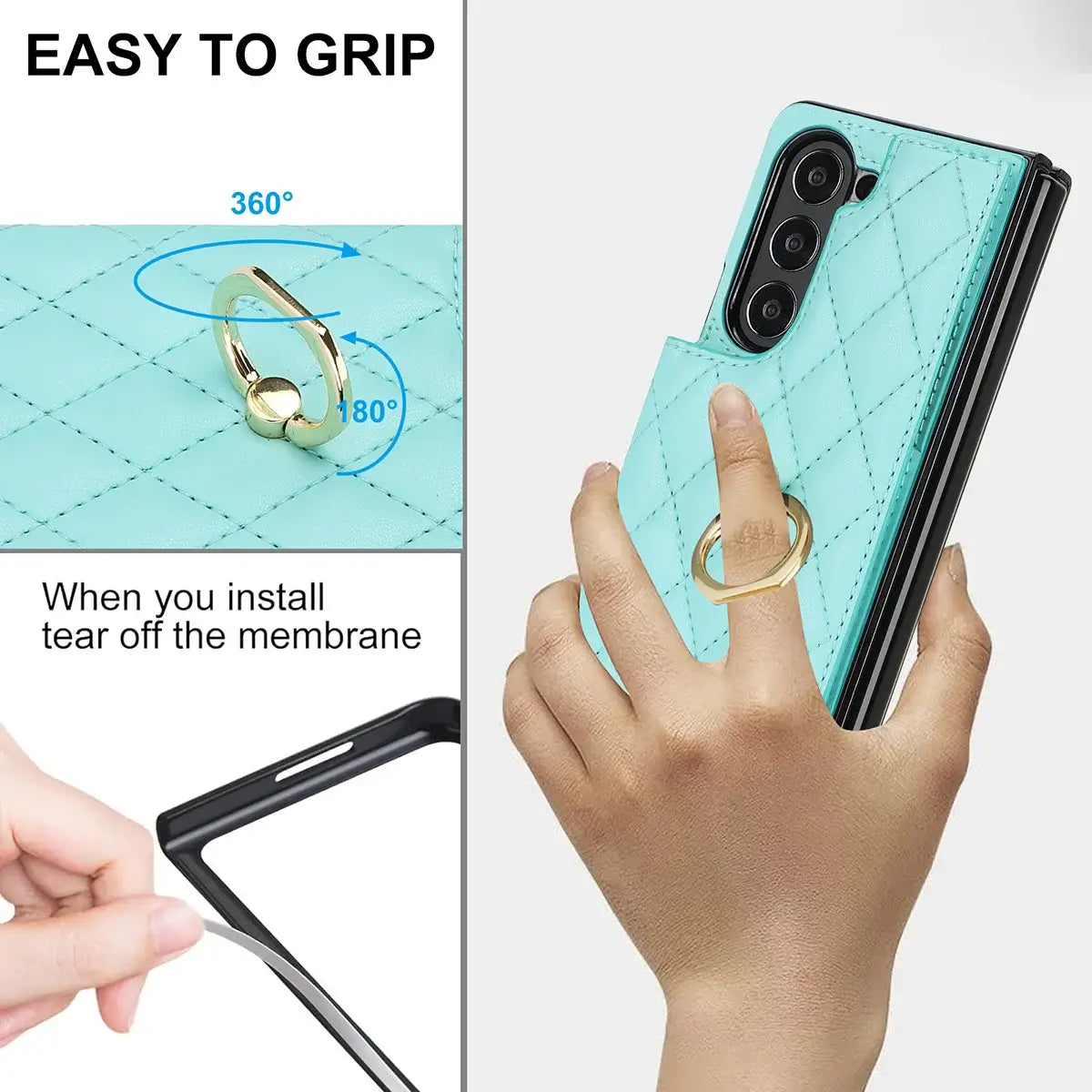 Buy Diamond Pattern Leather Wallet Case for Galaxy Z Fold, Multi-Card Slots & Ring Stand Cover - NATTIE at Caseles-Samsung Galaxy Z Fold 7, Black