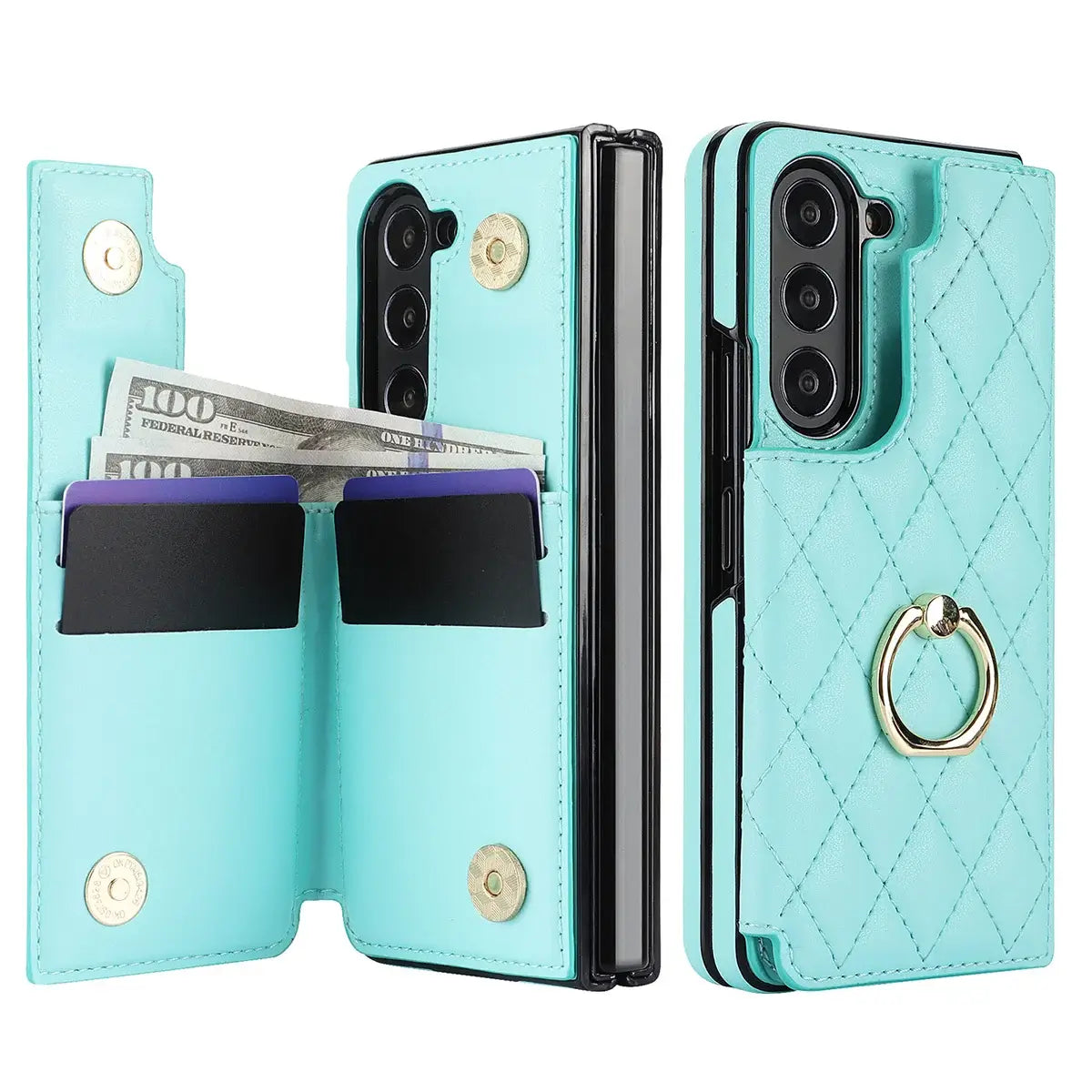 Buy Diamond Pattern Leather Wallet Case for Galaxy Z Fold, Multi-Card Slots & Ring Stand Cover - NATTIE at Caseles-Samsung Galaxy Z Fold 7, Black