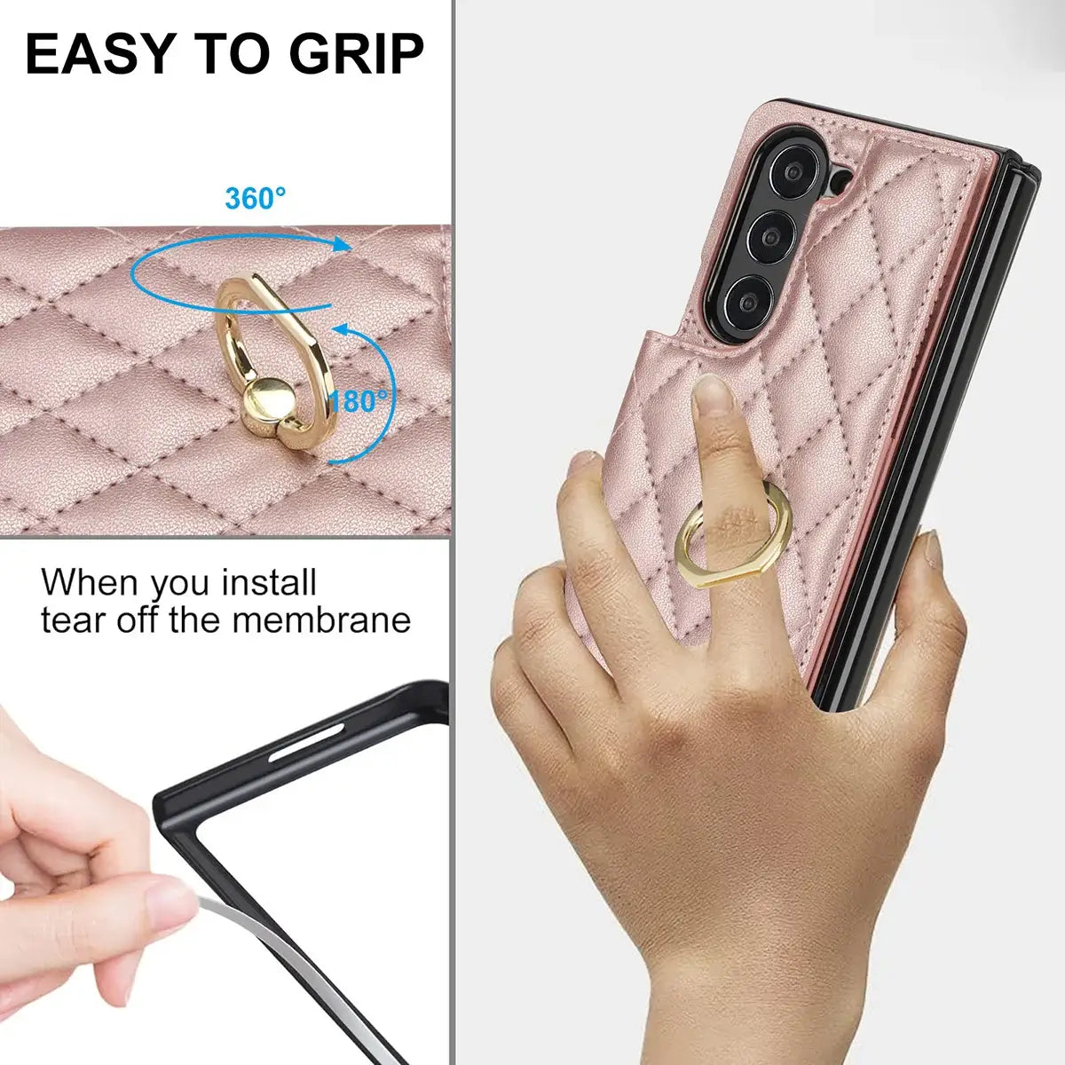 Buy Diamond Pattern Leather Wallet Case for Galaxy Z Fold, Multi-Card Slots & Ring Stand Cover - NATTIE at Caseles-Samsung Galaxy Z Fold 7, Black