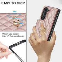 Buy Diamond Pattern Leather Wallet Case for Galaxy Z Fold, Multi-Card Slots & Ring Stand Cover - NATTIE at Caseles-Samsung Galaxy Z Fold 7, Black