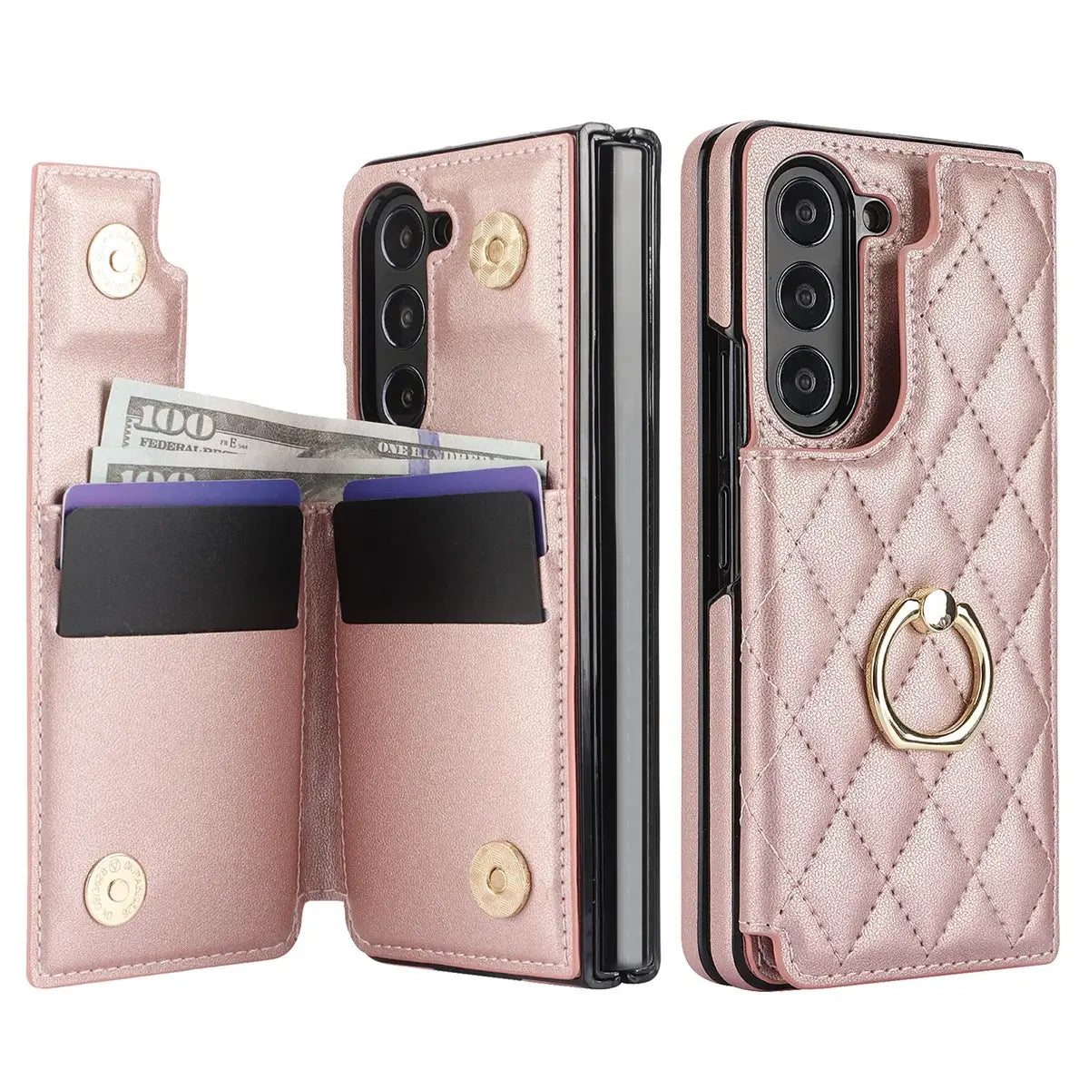 Buy Diamond Pattern Leather Wallet Case for Galaxy Z Fold, Multi-Card Slots & Ring Stand Cover - NATTIE at Caseles-Samsung Galaxy Z Fold 7, Black