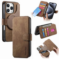 Buy Retro Magnetic Wallet Case, Support Magsafe, Detachable 2in1 Folio Flip Cover, with Card Slots - Nelson at Caseles-iPhone 16 Pro Max, Brown