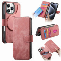 Buy Retro Magnetic Wallet Case, Support Magsafe, Detachable 2in1 Folio Flip Cover, with Card Slots - Nelson at Caseles-iPhone 16 Pro Max, Pink