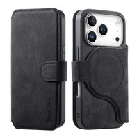 Buy Retro Magnetic Wallet Case, Support Magsafe, Detachable 2in1 Folio Flip Cover, with Card Slots - Nelson at Caseles-iPhone 17 Pro Max, Black
