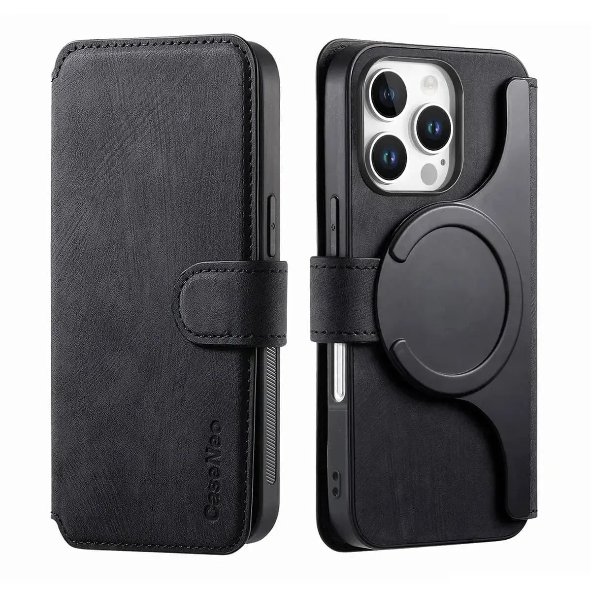 Buy Retro Magnetic Wallet Case, Support Magsafe, Detachable 2in1 Folio Flip Cover, with Card Slots - Nelson at Caseles-iPhone 16 Pro Max, Black