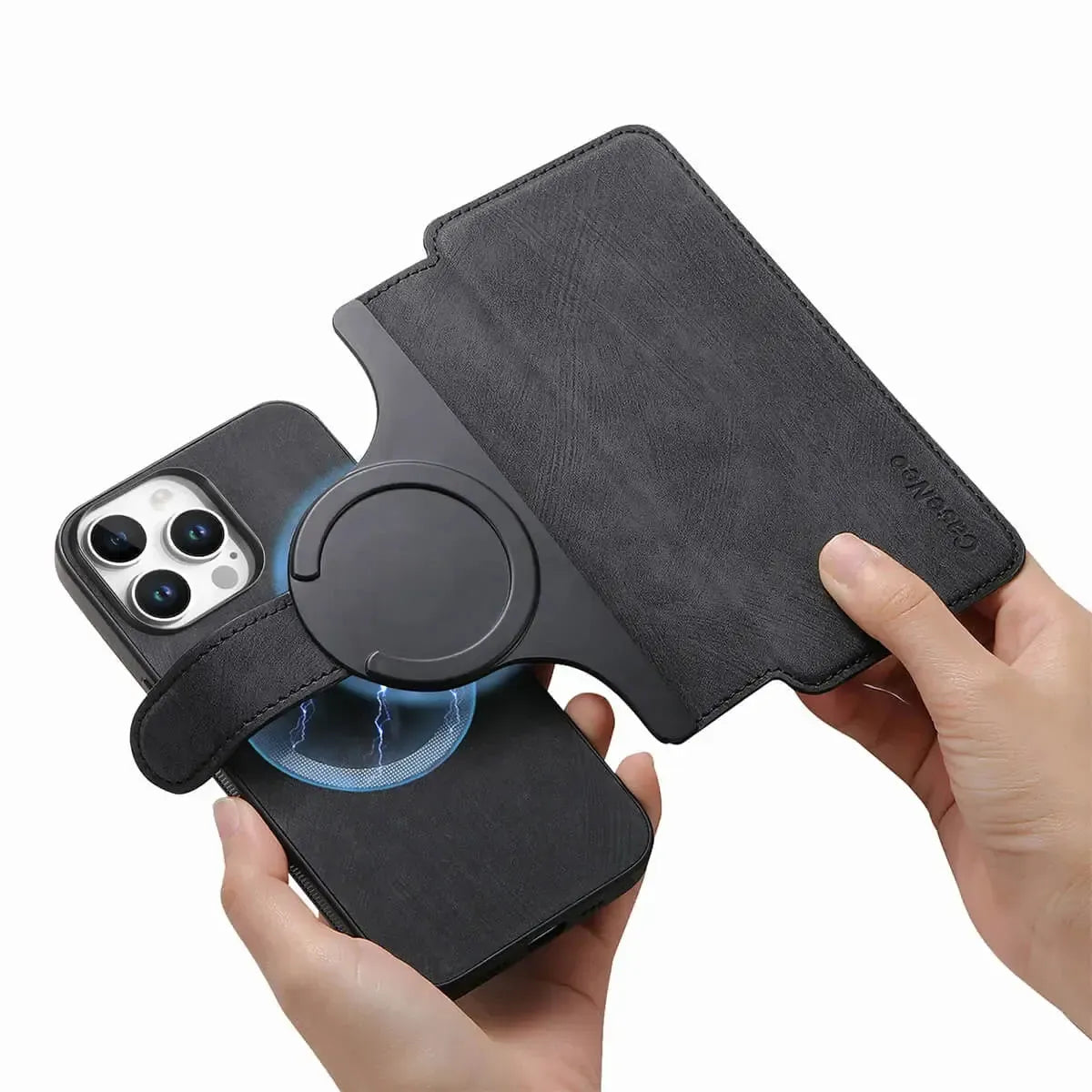 Buy Retro Magnetic Wallet Case, Support Magsafe, Detachable 2in1 Folio Flip Cover, with Card Slots - Nelson at Caseles-iPhone 16 Pro Max, Black