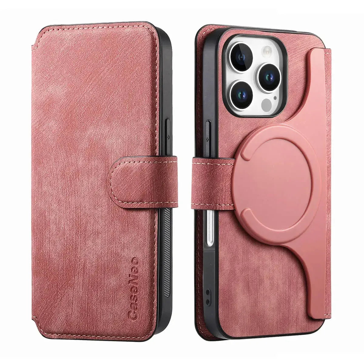 Buy Retro Magnetic Wallet Case, Support Magsafe, Detachable 2in1 Folio Flip Cover, with Card Slots - Nelson at Caseles-iPhone 16 Pro Max, Black