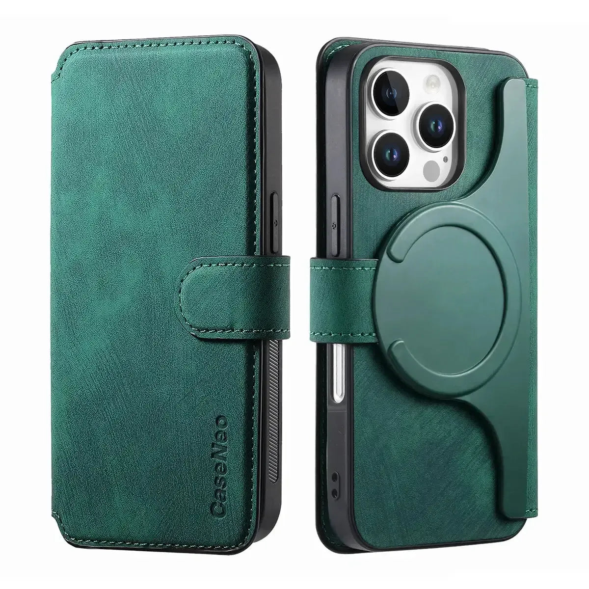 Buy Retro Magnetic Wallet Case, Support Magsafe, Detachable 2in1 Folio Flip Cover, with Card Slots - Nelson at Caseles-iPhone 17 Pro Max, Black