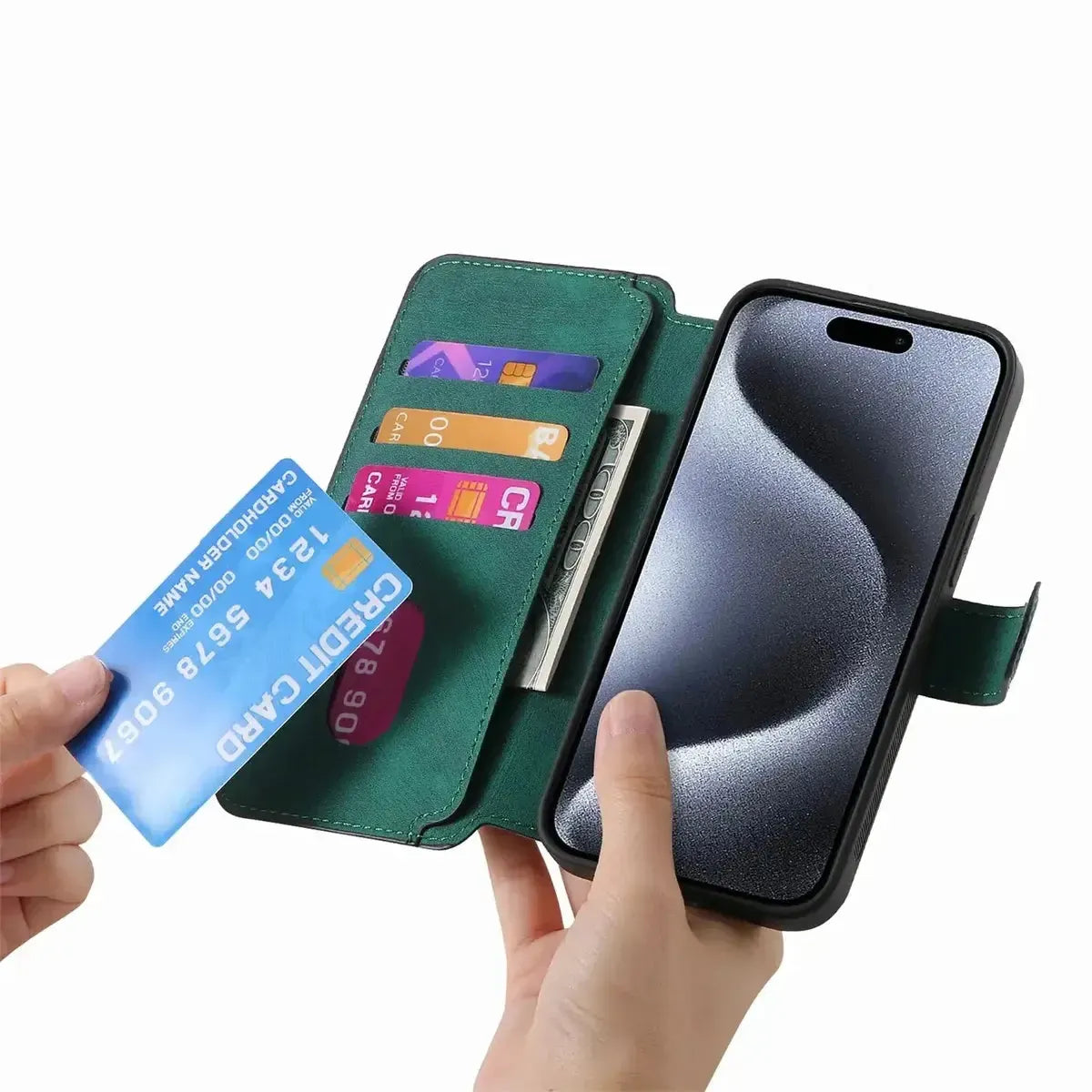 Buy Retro Magnetic Wallet Case, Support Magsafe, Detachable 2in1 Folio Flip Cover, with Card Slots - Nelson at Caseles-iPhone 17 Pro Max, Black
