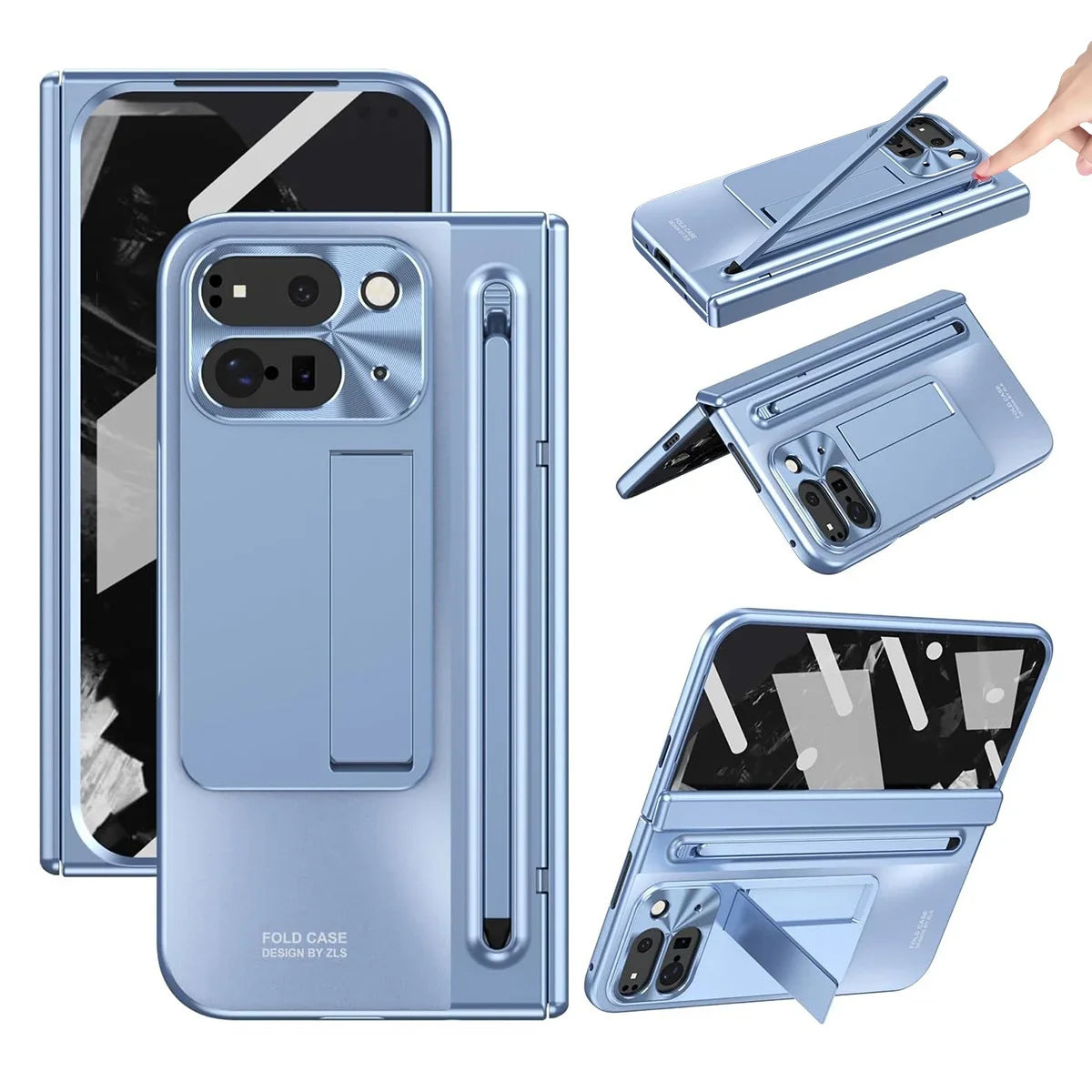 Buy Matte Finish Protective Cover with Built-In HD Screen Protector, S Pen Slot, Included Stylus & Hidden Kickstand - NEXUS at Caseles-Google Pixel 11 Pro Fold, Blue