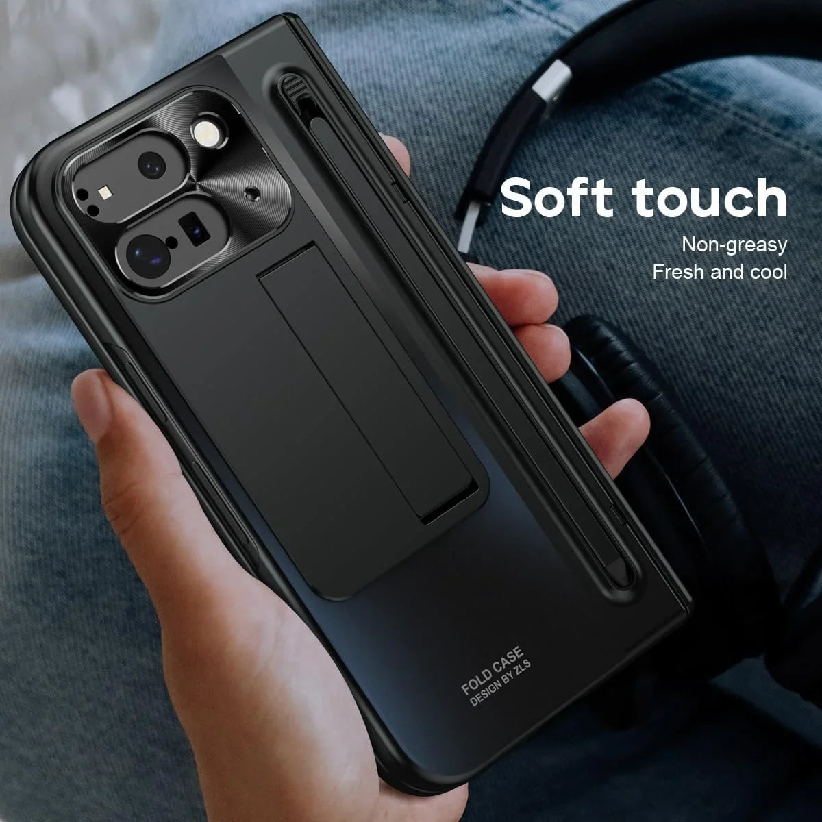 Buy Matte Finish Protective Cover with Built-In HD Screen Protector, S Pen Slot, Included Stylus & Hidden Kickstand - NEXUS at Caseles-Google Pixel 11 Pro Fold, Gold