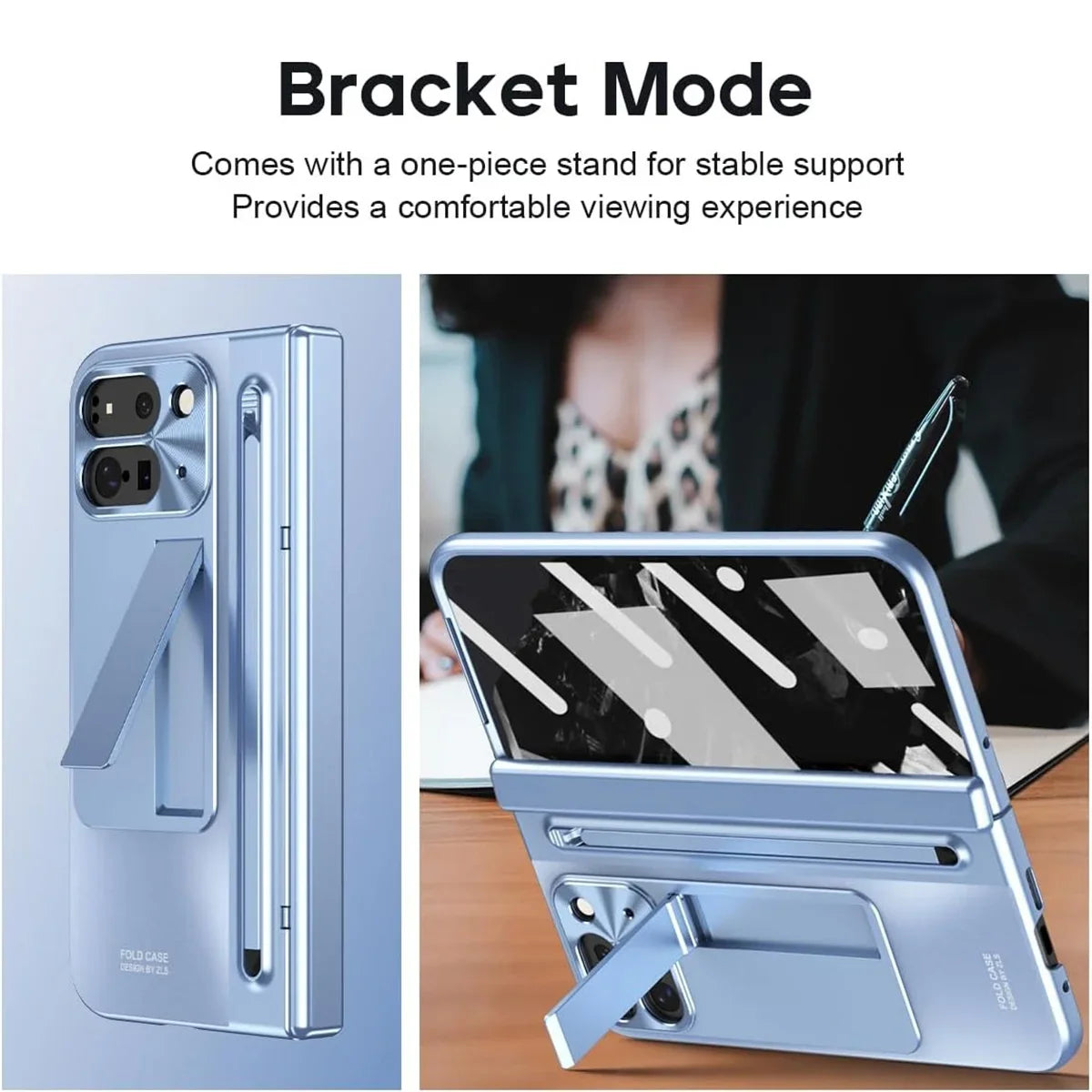 Buy Matte Finish Protective Cover with Built-In HD Screen Protector, S Pen Slot, Included Stylus & Hidden Kickstand - NEXUS at Caseles-Google Pixel 11 Pro Fold, Gold