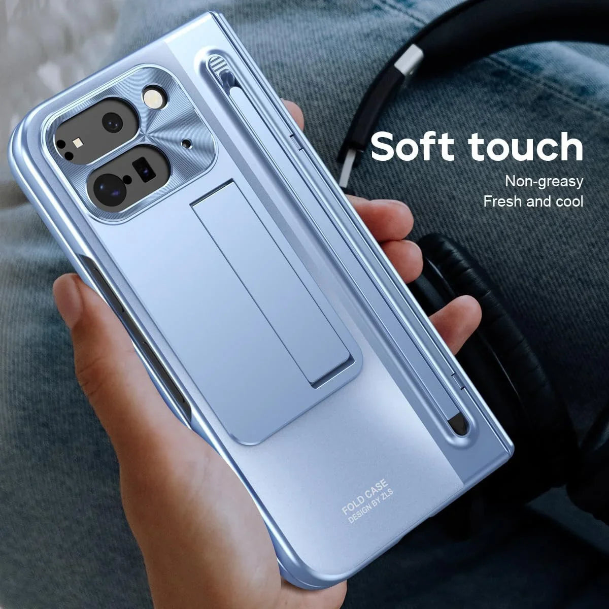 Buy Matte Finish Protective Cover with Built-In HD Screen Protector, S Pen Slot, Included Stylus & Hidden Kickstand - NEXUS at Caseles-Google Pixel 11 Pro Fold, Gold