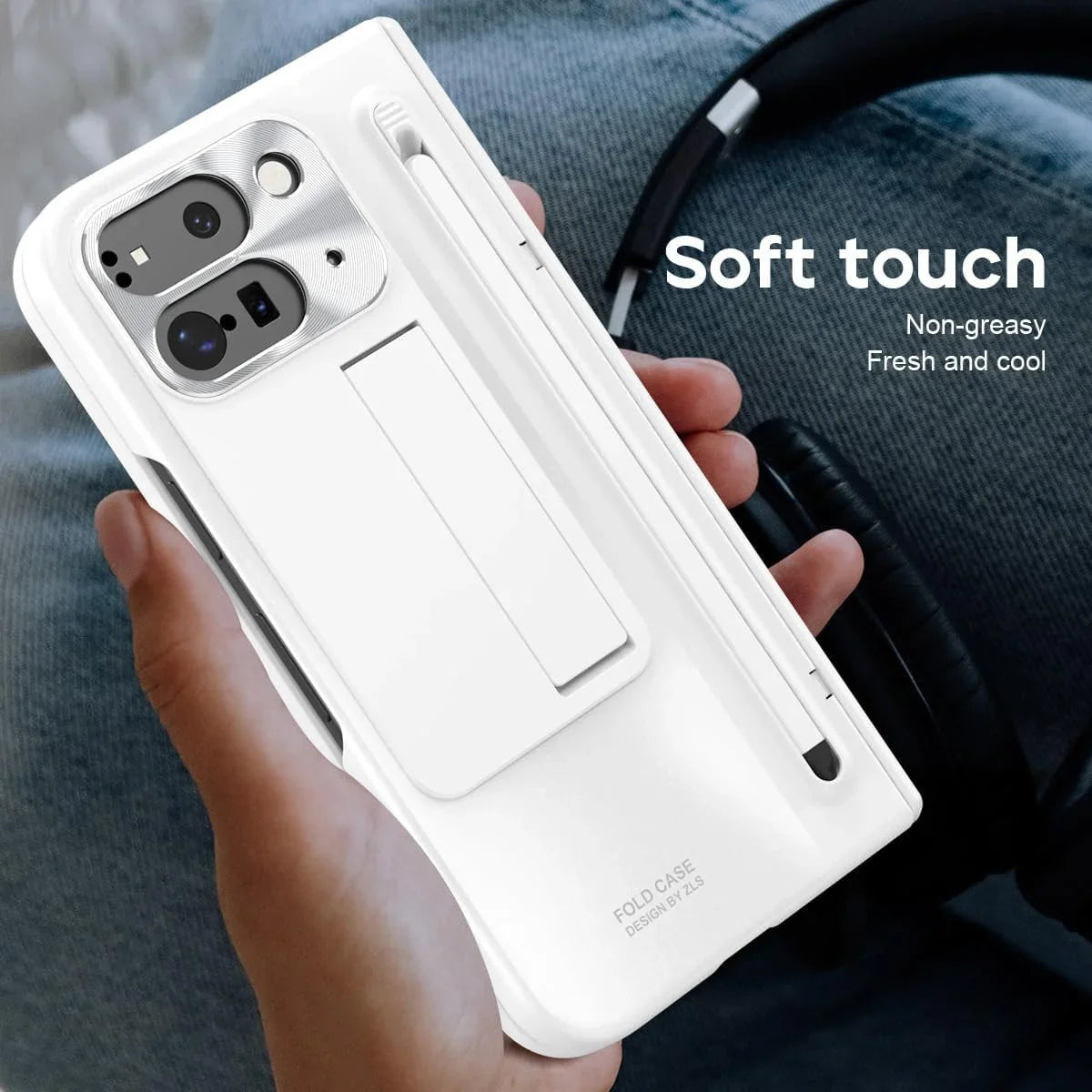 Buy Matte Finish Protective Cover with Built-In HD Screen Protector, S Pen Slot, Included Stylus & Hidden Kickstand - NEXUS at Caseles-Google Pixel 11 Pro Fold, Gold