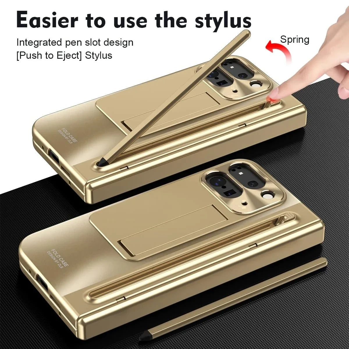 Buy Matte Finish Protective Cover with Built-In HD Screen Protector, S Pen Slot, Included Stylus & Hidden Kickstand - NEXUS at Caseles-Google Pixel 11 Pro Fold, Gold