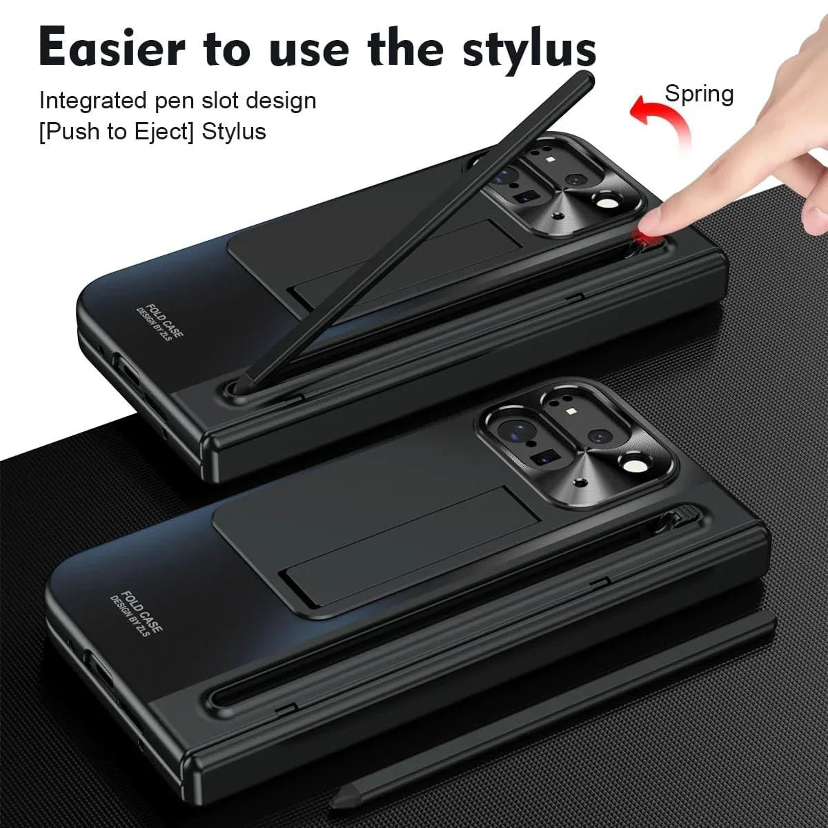 Buy Matte Finish Protective Cover with Built-In HD Screen Protector, S Pen Slot, Included Stylus & Hidden Kickstand - NEXUS at Caseles-Google Pixel 11 Pro Fold, Gold