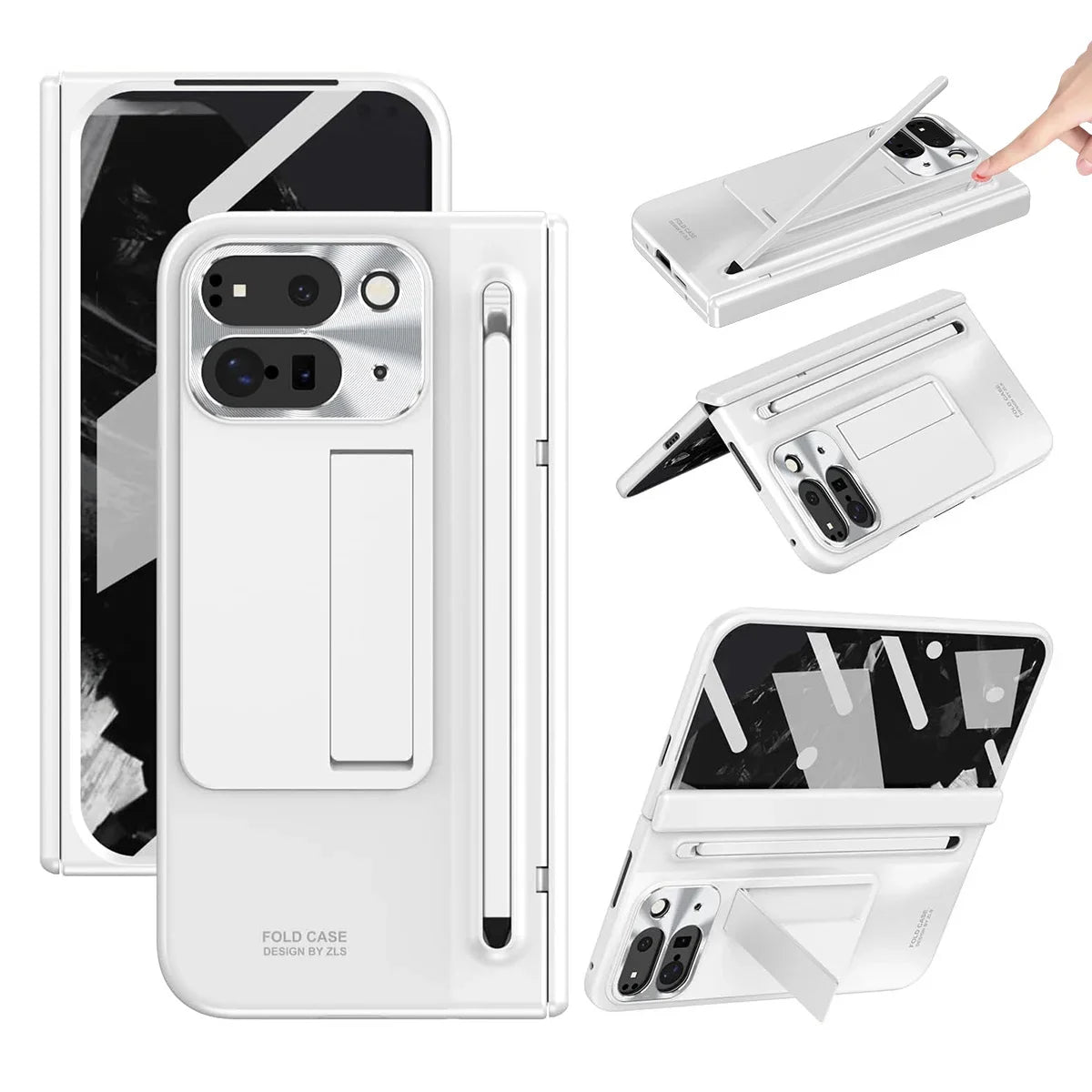 Buy Matte Finish Protective Cover with Built-In HD Screen Protector, S Pen Slot, Included Stylus & Hidden Kickstand - NEXUS at Caseles-Google Pixel 11 Pro Fold, White