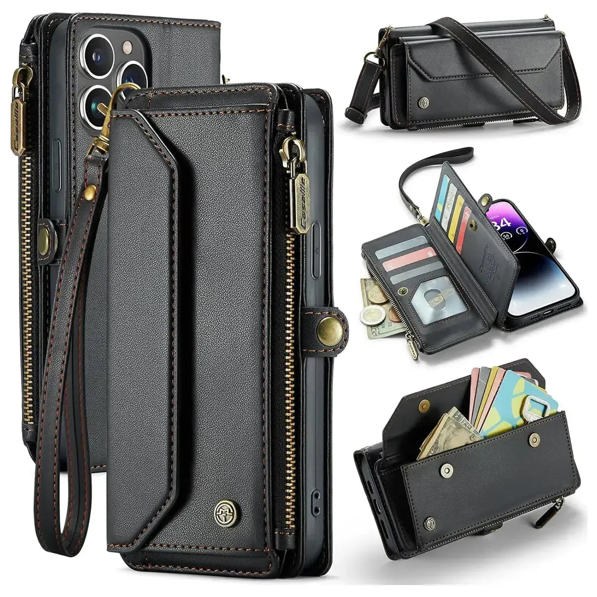 Buy Zipper Wallet Phone Case, RFID Blocking, Leather, Card Slots, for Samsung Galaxy - NOVA at Caseles-Samsung Galaxy A72 5G, Aurora-Black