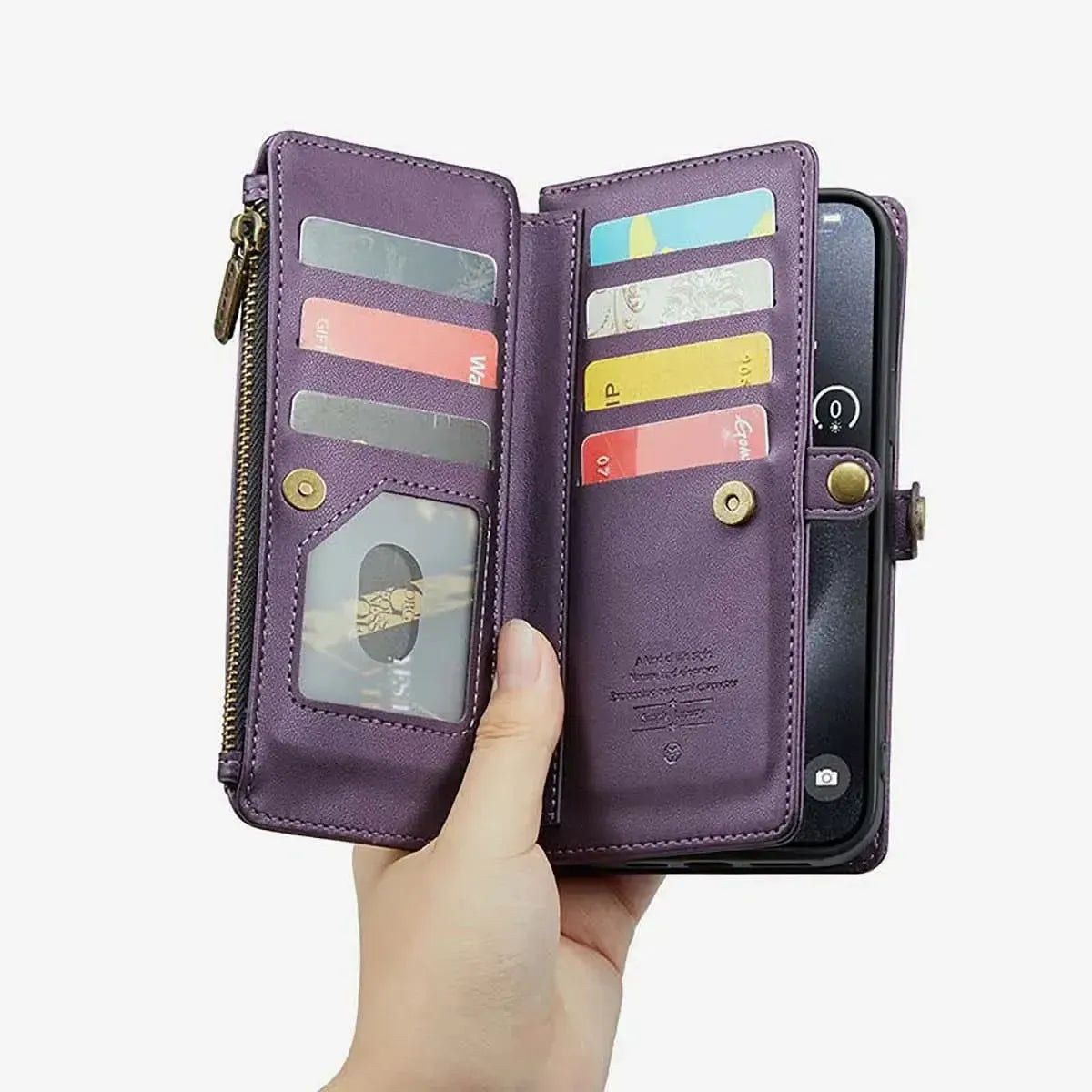 Buy Zipper Wallet Phone Case, RFID Blocking, Leather, Card Slots, for Samsung Galaxy - NOVA at Caseles-Samsung Galaxy A72 5G, Aurora-Purple