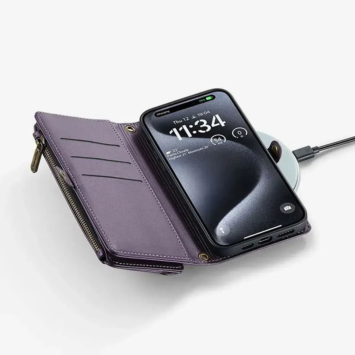 Buy Zipper Wallet Phone Case, RFID Blocking, Leather, Card Slots, for Samsung Galaxy - NOVA at Caseles-Samsung Galaxy A72 5G, Aurora-Purple