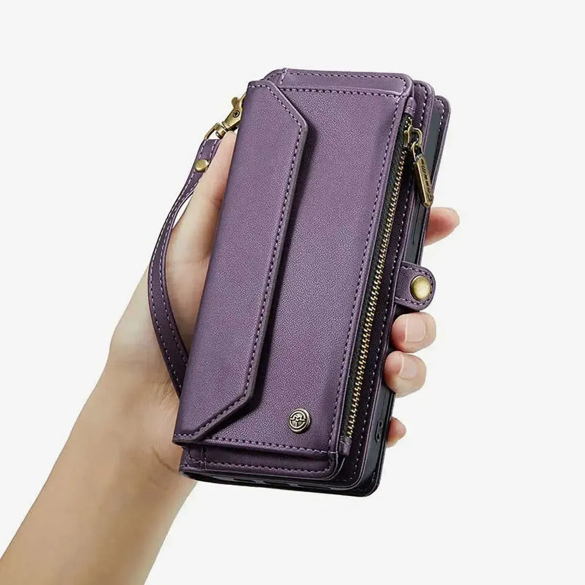 Buy Zipper Wallet Phone Case, RFID Blocking, Leather, Card Slots, for Samsung Galaxy - NOVA at Caseles-Samsung Galaxy A72 5G, Aurora-Purple