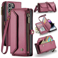 Buy Zipper Wallet Phone Case, RFID Blocking, Leather, Card Slots, for Samsung Galaxy - NOVA at Caseles-Samsung Galaxy A72 5G, Aurora-Red